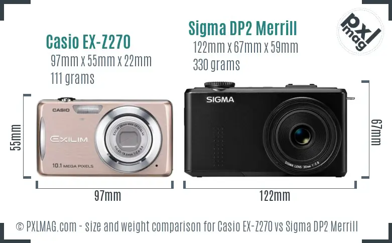 Casio EX-Z270 vs Sigma DP2 Merrill size comparison