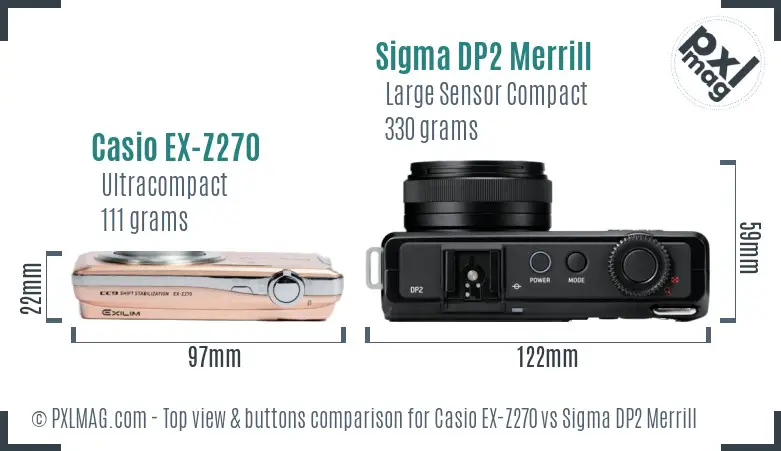 Casio EX-Z270 vs Sigma DP2 Merrill top view buttons comparison