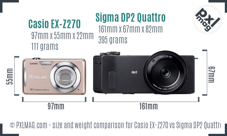 Casio EX-Z270 vs Sigma DP2 Quattro size comparison