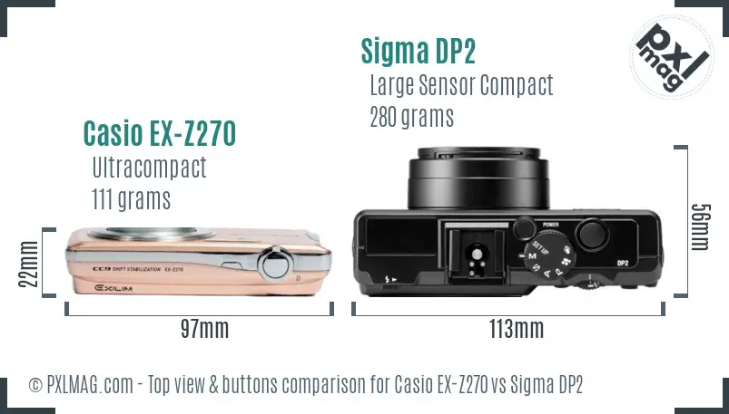 Casio EX-Z270 vs Sigma DP2 top view buttons comparison Casio EX-Z270 vs Sigma DP2 top view buttons comparison