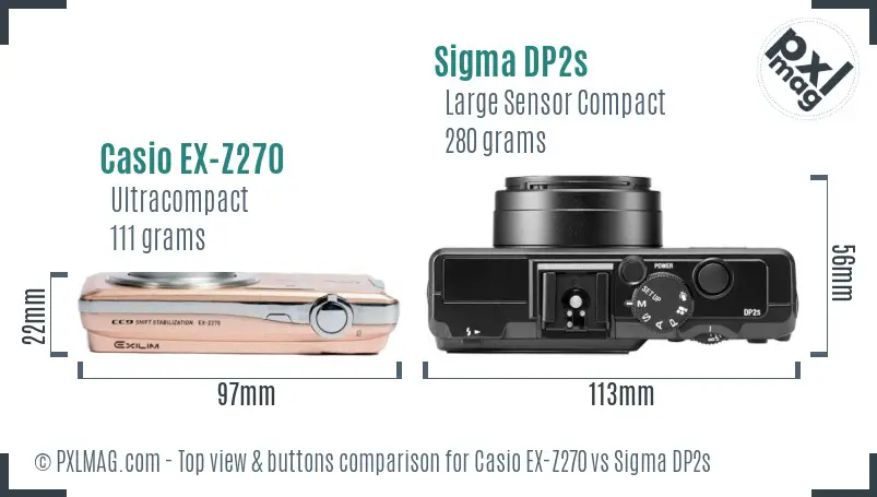 Casio EX-Z270 vs Sigma DP2s top view buttons comparison