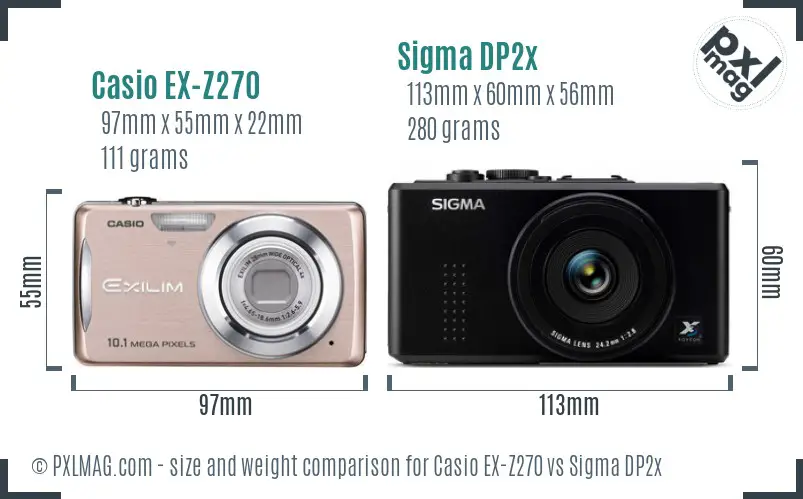 Casio EX-Z270 vs Sigma DP2x size comparison