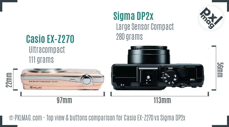 Casio EX-Z270 vs Sigma DP2x top view buttons comparison