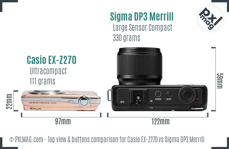 Casio EX-Z270 vs Sigma DP3 Merrill top view buttons comparison