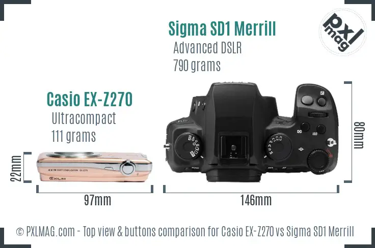 Casio EX-Z270 vs Sigma SD1 Merrill top view buttons comparison