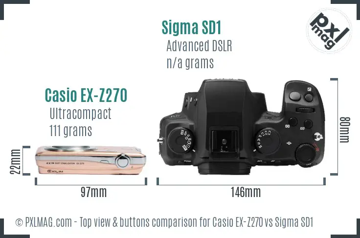 Casio EX-Z270 vs Sigma SD1 top view buttons comparison Casio EX-Z270 vs Sigma SD1 top view buttons comparison