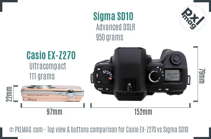Casio EX-Z270 vs Sigma SD10 top view buttons comparison Casio EX-Z270 vs Sigma SD10 top view buttons comparison