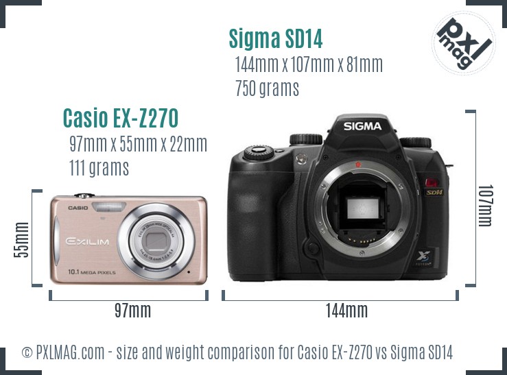 Casio EX-Z270 vs Sigma SD14 size comparison