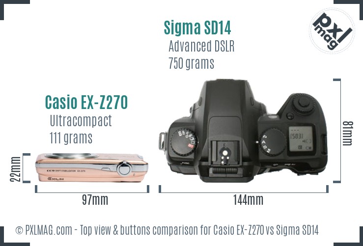 Casio EX-Z270 vs Sigma SD14 top view buttons comparison