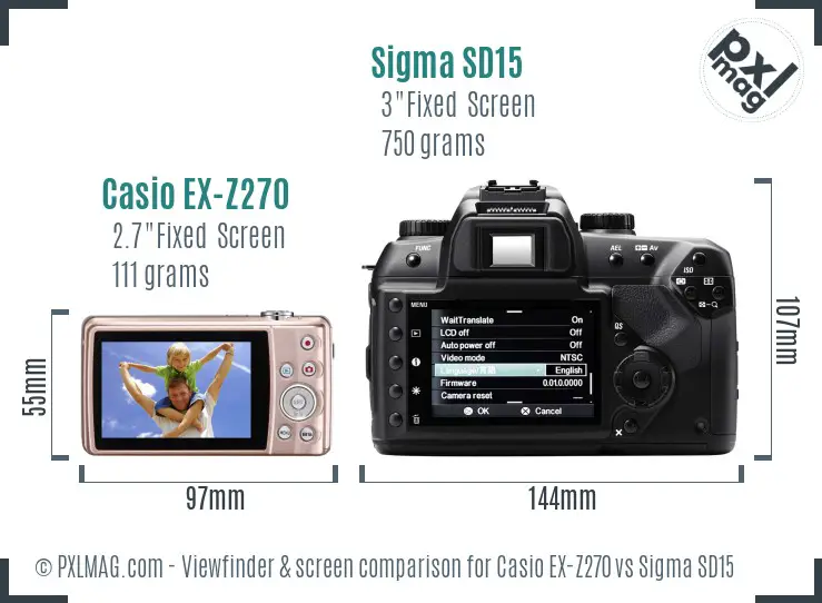 Casio EX-Z270 vs Sigma SD15 Screen and Viewfinder comparison