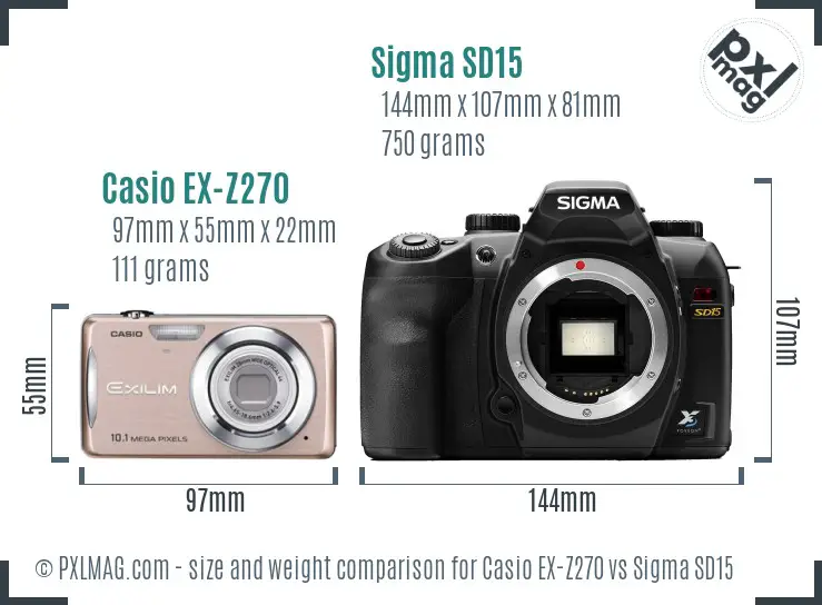 Casio EX-Z270 vs Sigma SD15 size comparison