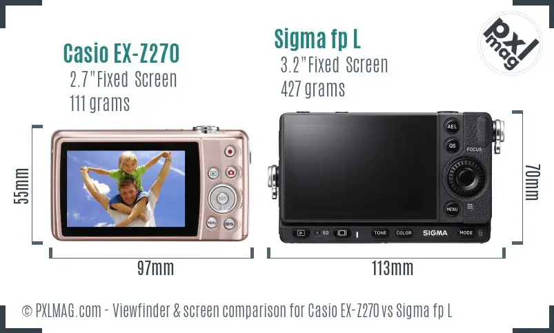 Casio EX-Z270 vs Sigma fp L Screen and Viewfinder comparison