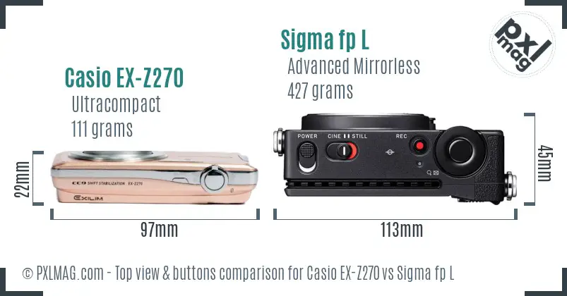 Casio EX-Z270 vs Sigma fp L top view buttons comparison