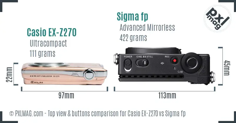 Casio EX-Z270 vs Sigma fp top view buttons comparison Casio EX-Z270 vs Sigma fp top view buttons comparison