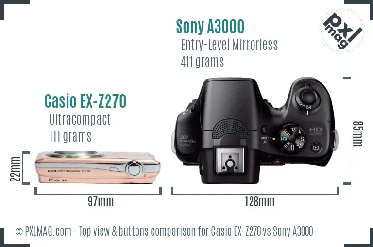 Casio EX-Z270 vs Sony A3000 top view buttons comparison