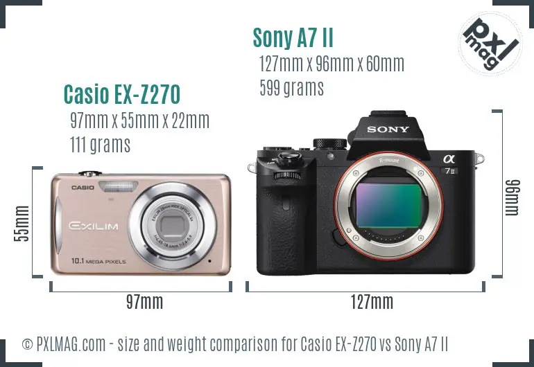 Casio EX-Z270 vs Sony A7 II size comparison