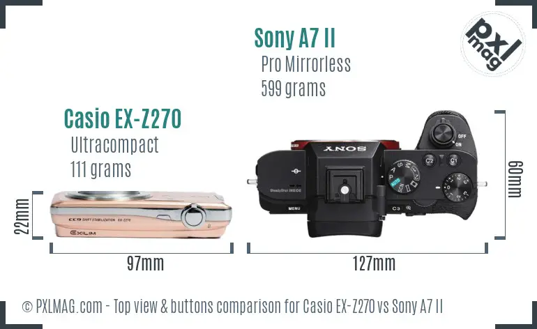 Casio EX-Z270 vs Sony A7 II top view buttons comparison