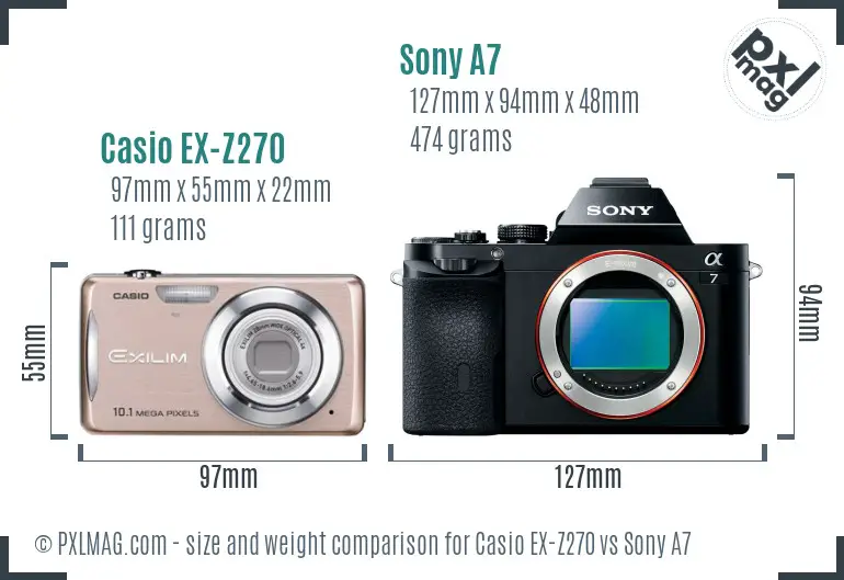 Casio EX-Z270 vs Sony A7 size comparison