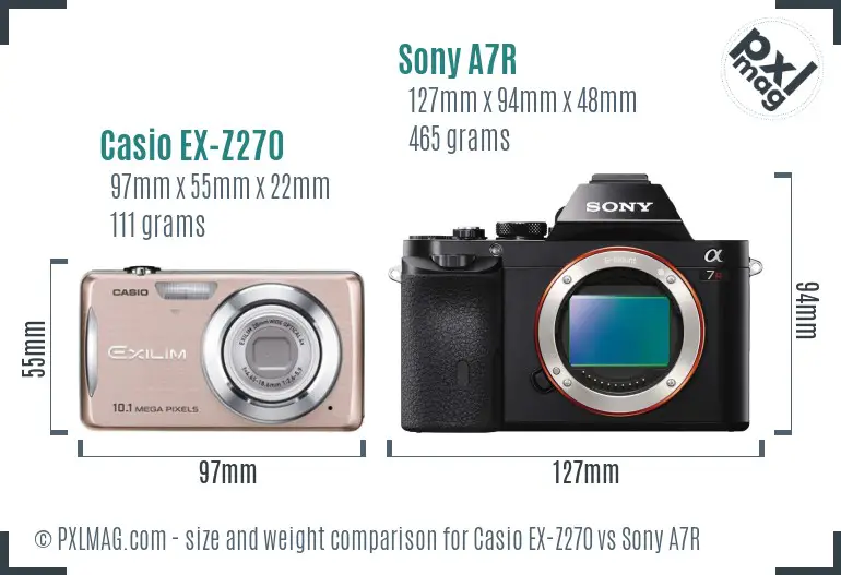 Casio EX-Z270 vs Sony A7R size comparison