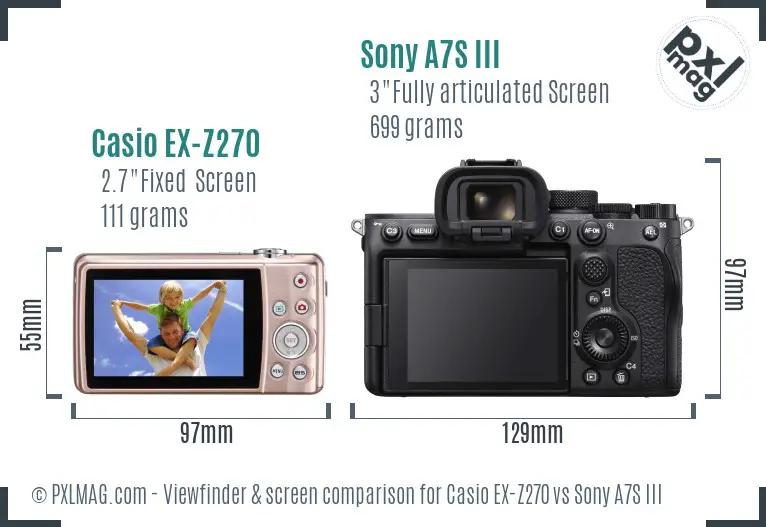 Casio EX-Z270 vs Sony A7S III Screen and Viewfinder comparison Casio EX-Z270 vs Sony A7S III Screen and Viewfinder comparison
