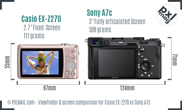 Casio EX-Z270 vs Sony A7c Screen and Viewfinder comparison