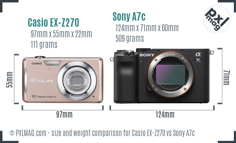 Casio EX-Z270 vs Sony A7c size comparison Casio EX-Z270 vs Sony A7c size comparison