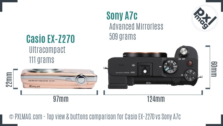 Casio EX-Z270 vs Sony A7c top view buttons comparison