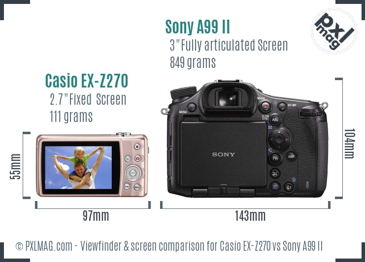 Casio EX-Z270 vs Sony A99 II Screen and Viewfinder comparison