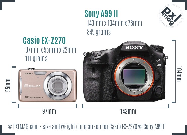 Casio EX-Z270 vs Sony A99 II size comparison