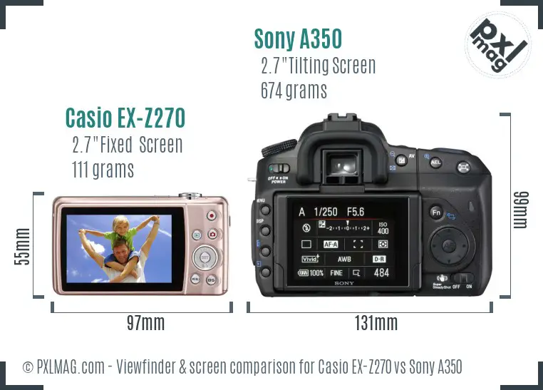 Casio EX-Z270 vs Sony A350 Screen and Viewfinder comparison