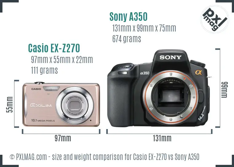 Casio EX-Z270 vs Sony A350 size comparison