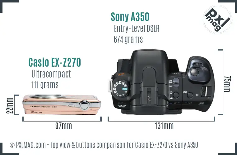 Casio EX-Z270 vs Sony A350 top view buttons comparison