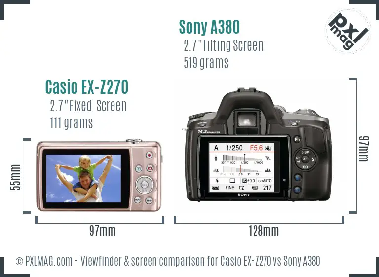 Casio EX-Z270 vs Sony A380 Screen and Viewfinder comparison