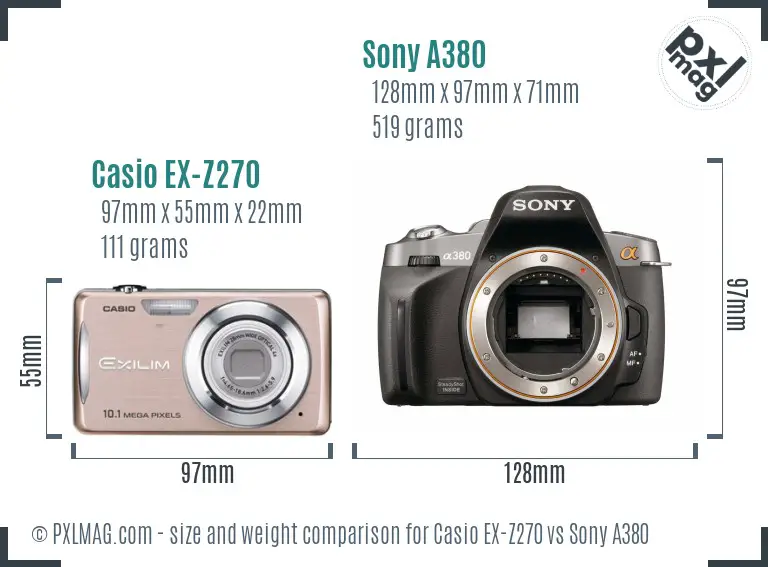 Casio EX-Z270 vs Sony A380 size comparison