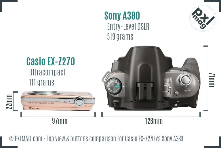 Casio EX-Z270 vs Sony A380 top view buttons comparison