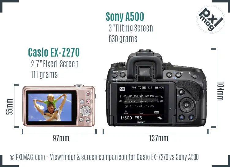 Casio EX-Z270 vs Sony A500 Screen and Viewfinder comparison