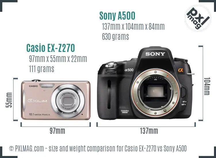 Casio EX-Z270 vs Sony A500 size comparison