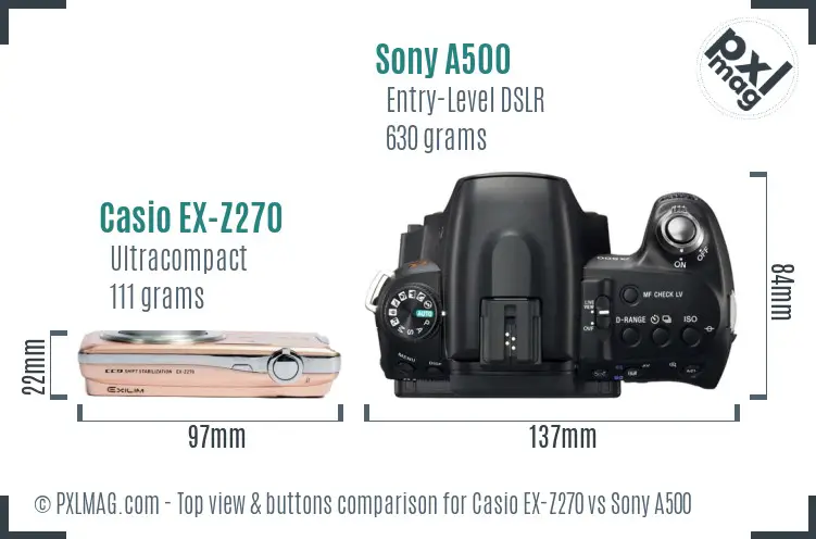 Casio EX-Z270 vs Sony A500 top view buttons comparison