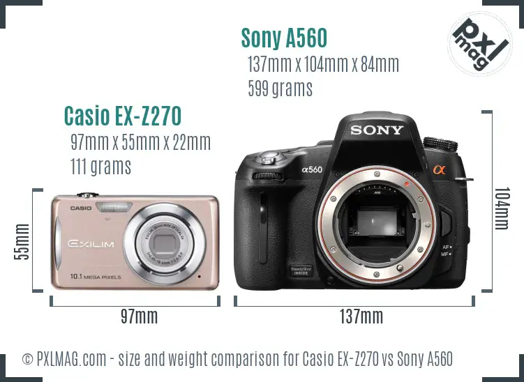 Casio EX-Z270 vs Sony A560 size comparison