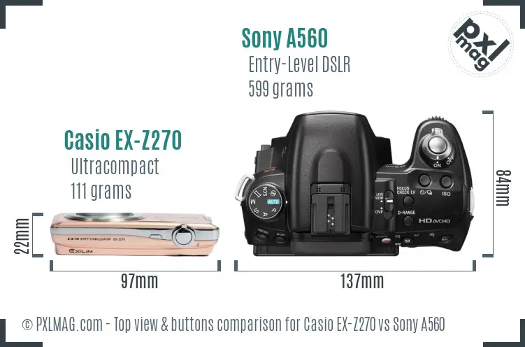 Casio EX-Z270 vs Sony A560 top view buttons comparison