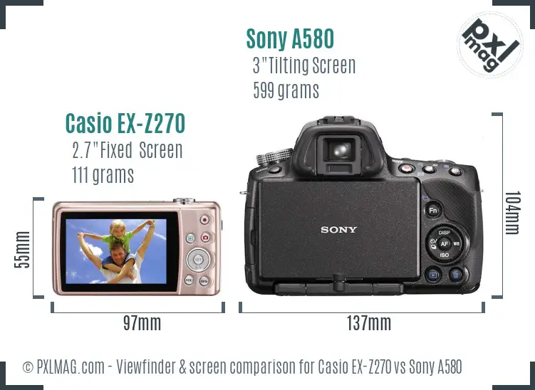 Casio EX-Z270 vs Sony A580 Screen and Viewfinder comparison Casio EX-Z270 vs Sony A580 Screen and Viewfinder comparison