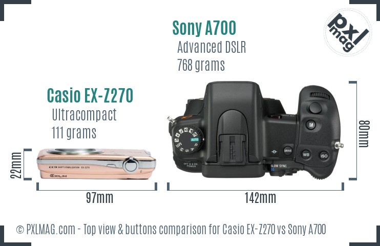 Casio EX-Z270 vs Sony A700 top view buttons comparison