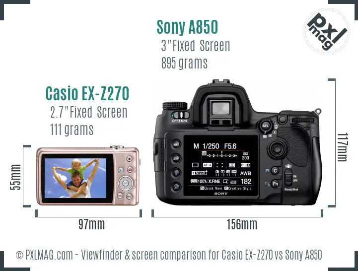 Casio EX-Z270 vs Sony A850 Screen and Viewfinder comparison