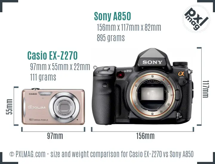 Casio EX-Z270 vs Sony A850 size comparison