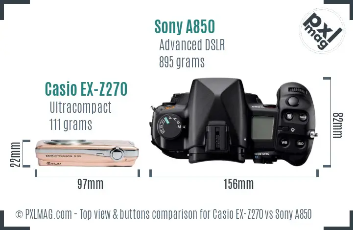 Casio EX-Z270 vs Sony A850 top view buttons comparison