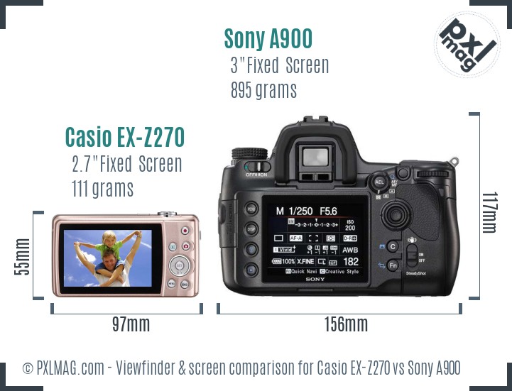 Casio EX-Z270 vs Sony A900 Screen and Viewfinder comparison