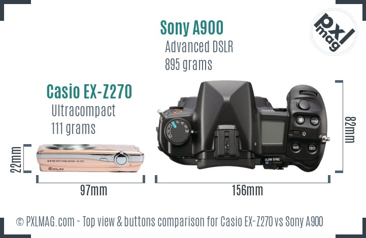 Casio EX-Z270 vs Sony A900 top view buttons comparison