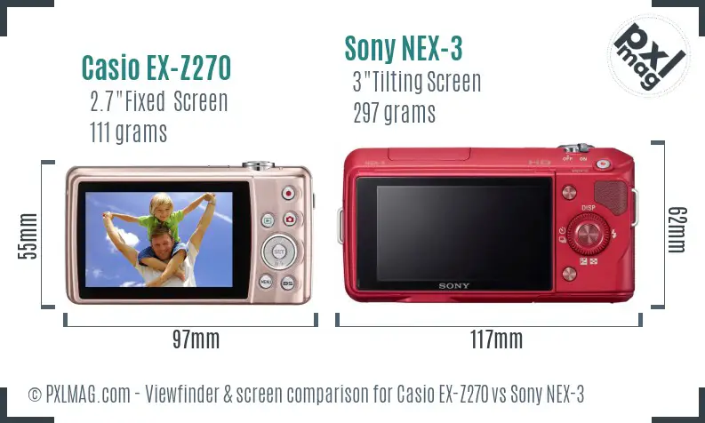 Casio EX-Z270 vs Sony NEX-3 Screen and Viewfinder comparison