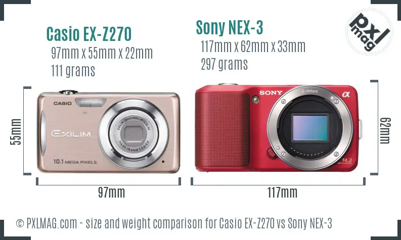 Casio EX-Z270 vs Sony NEX-3 size comparison