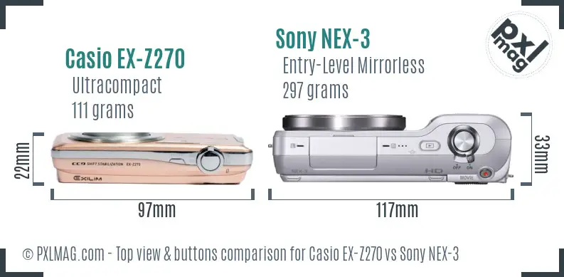 Casio EX-Z270 vs Sony NEX-3 top view buttons comparison